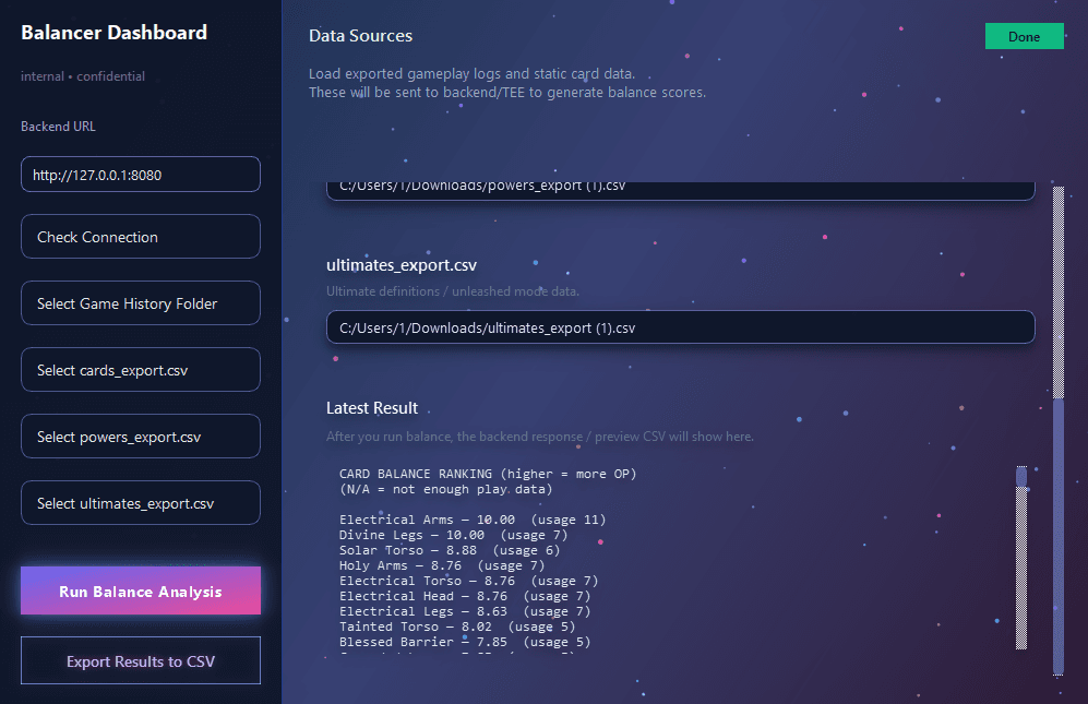 Two Robots: Unleashed AI Card Balancer Interface